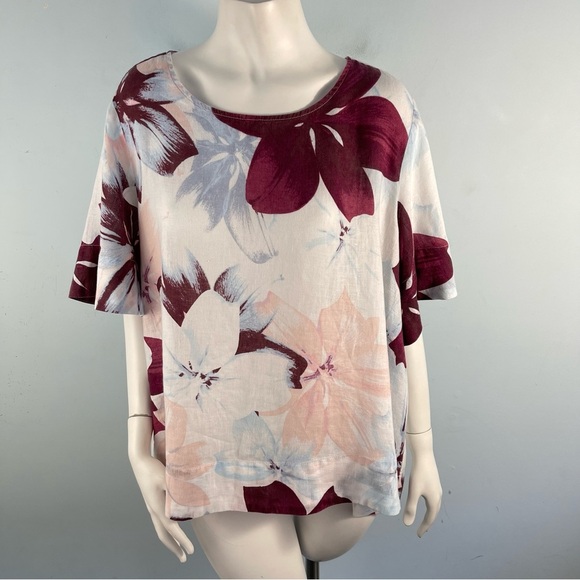 Lord & Taylor Plus Size 1X Boxy Floral Linen Shirt Top Popover Summer Resort - Picture 1 of 13